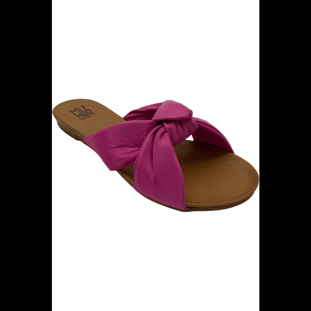 Miz Mooz Leather Knot Detail Slide Sandals Aliza Fuchsia - Medium